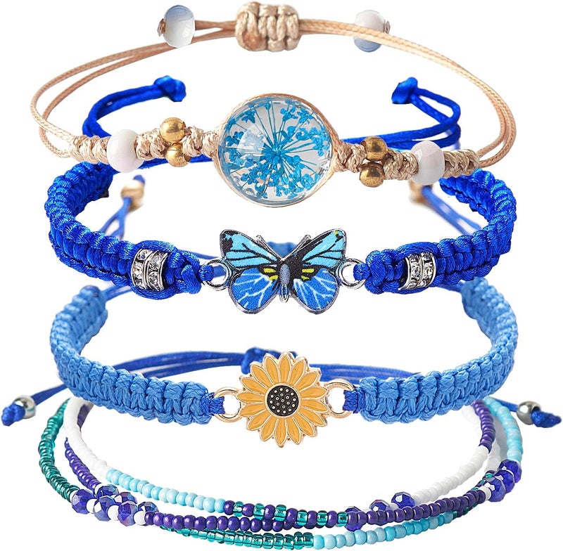 DS 4PCS String beads Charm Bracelets for Teen Girls Dainty cute cartoon Butterfly Daisy Eternal flower Beads Bracelets set for woman and girls Adjustable Stretch bracelet birthday Gift For Friends - Image 1